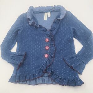 Matilda Jane Juliet Cardigan Sweater Girls Size 12 Blue Ruffles